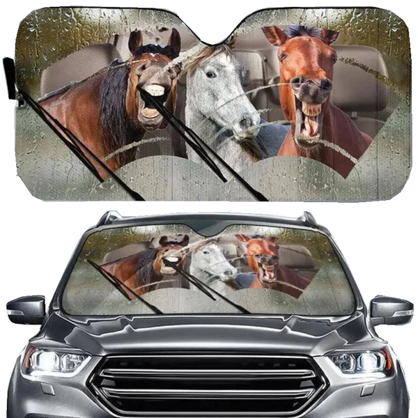Funny Horse Driving 3D Printing Car Sun Visor Auto Decoration For Vehicle Parts Accessories Sun Visors