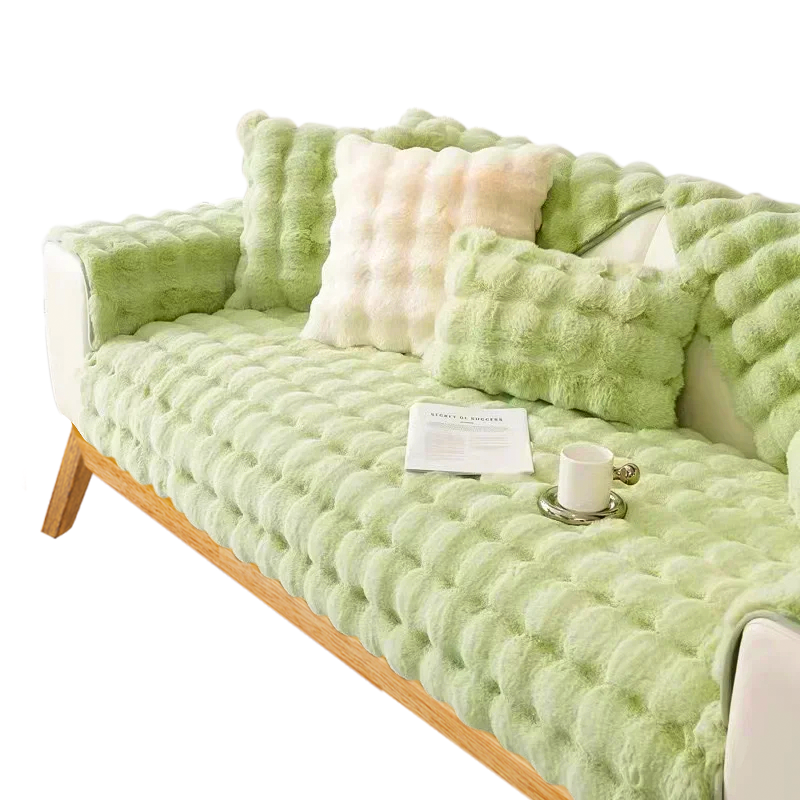 Sofa Towel Super Soft Rabbit Plush Light Green Thicken Bubble Velvet Slipcover Slipcovers