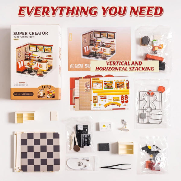 Diy Miniature Dollhouse Kits Yum Burgers With Led Building Craft Dw010 Doll Houses