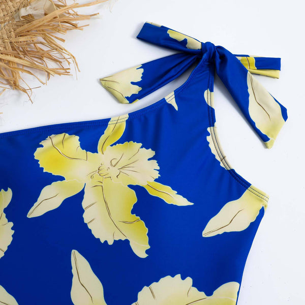 One Piece Printed Swimsuit Women's European And American Retro Single Shoulder Beach Skirt Set Swimwear