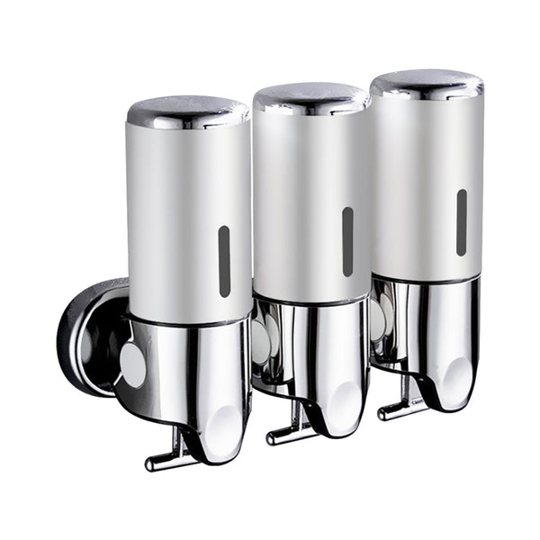 3 Bottles Bathroom Shower Soap Dispenser Silver Wall Mounted Liquid Holder Soap Dishes & Dispensers