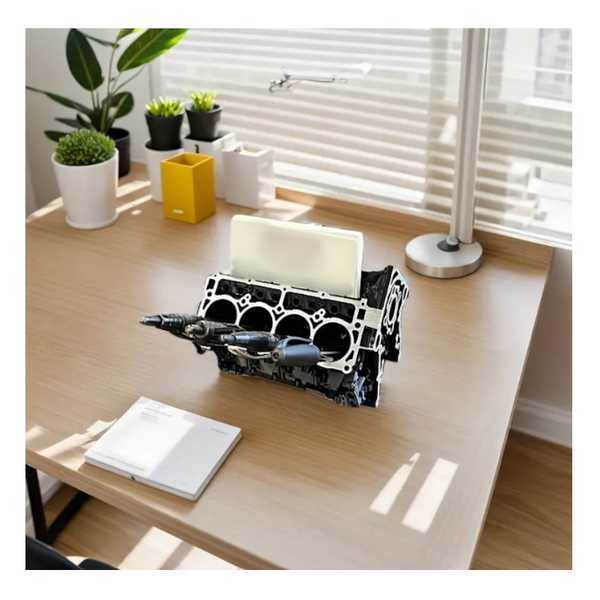 Engine Block Desk Organizer: Modern Art For Desktop/Bookshelf. Holds Business Cards Creative Office Accessory. Other Home Organisation