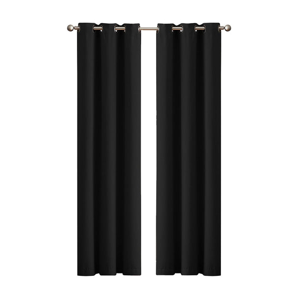 2X Blockout Curtains Panels 3 Layers Black 132 160Cm Curtains & Drapes