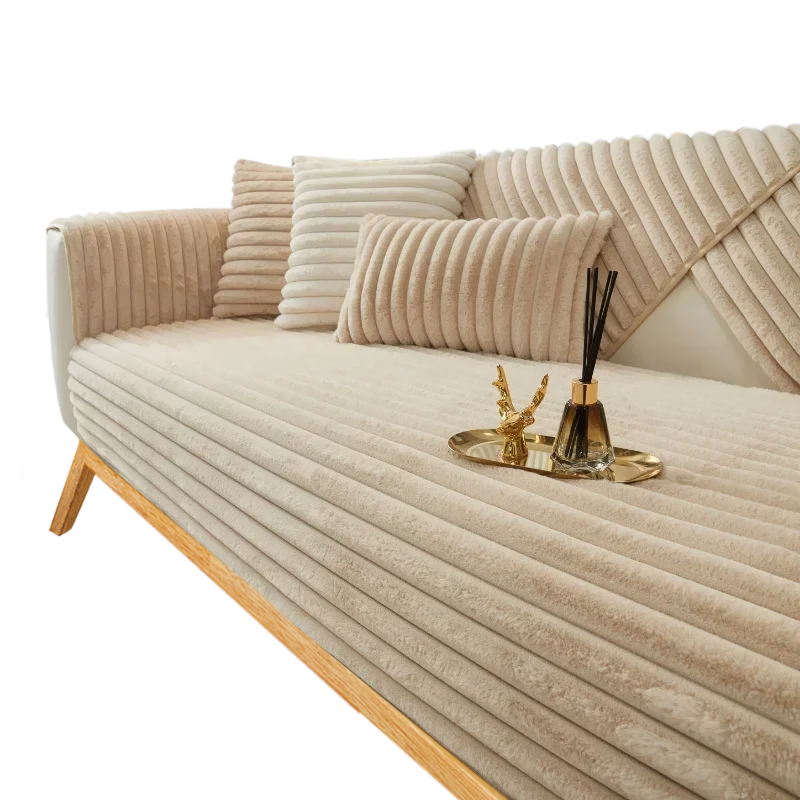 Sofa Towel Super Soft Linear Camel Rabbit Plush Quilted Couch Cover Slipcovers