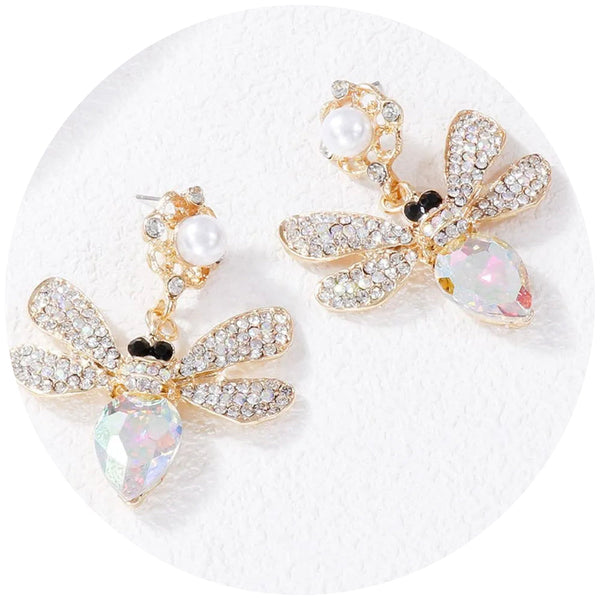 Veile Studios Natural Stone Bee Dangle Earrings