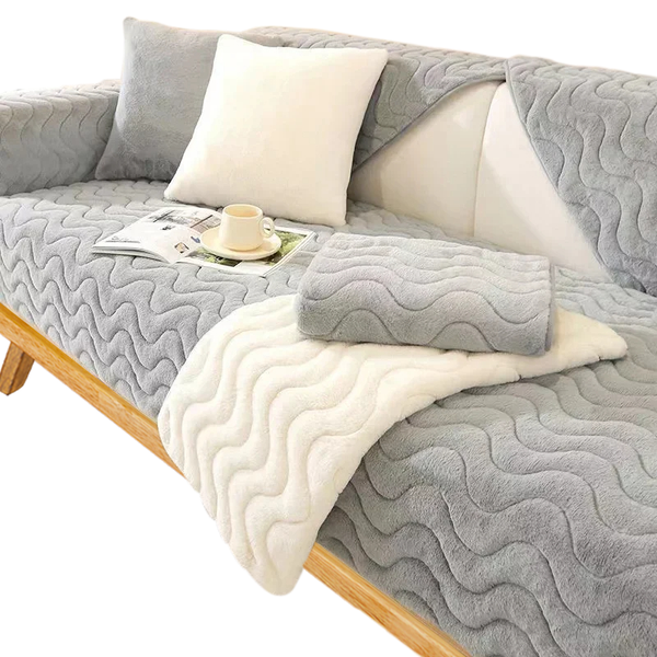 Sofa Towel Super Soft Wave Gray Rabbit Plush Quilted Couch Cover Slipcovers