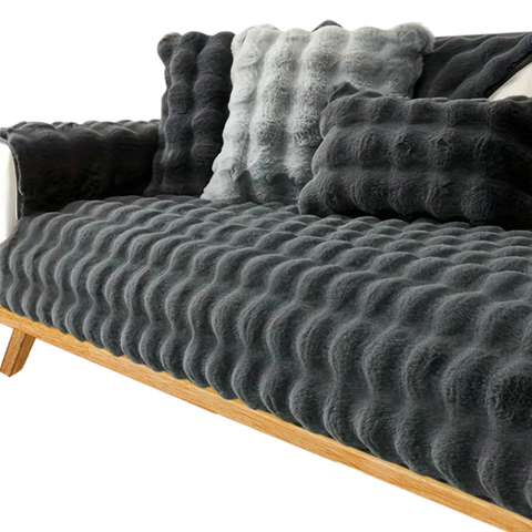 Sofa Towel Super Soft Rabbit Plush Dark Gray Thicken Bubble Velvet Slipcover Slipcovers