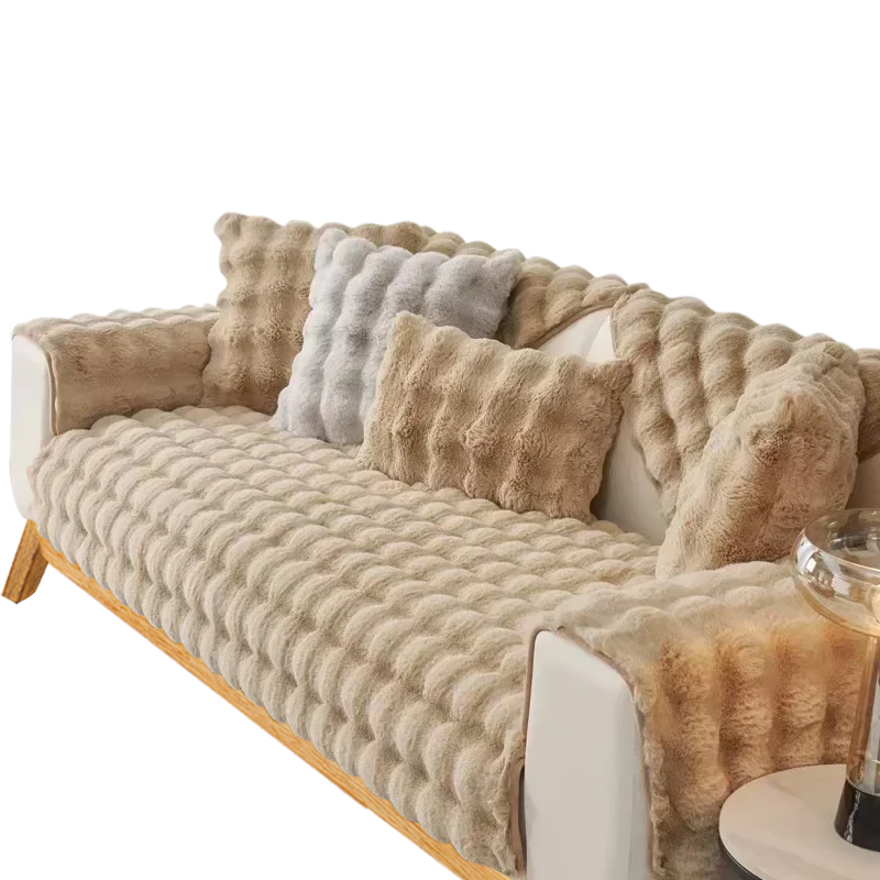 Sofa Towel Super Soft Rabbit Plush Light Coffee Thicken Bubble Velvet Non Slip Slipcovers