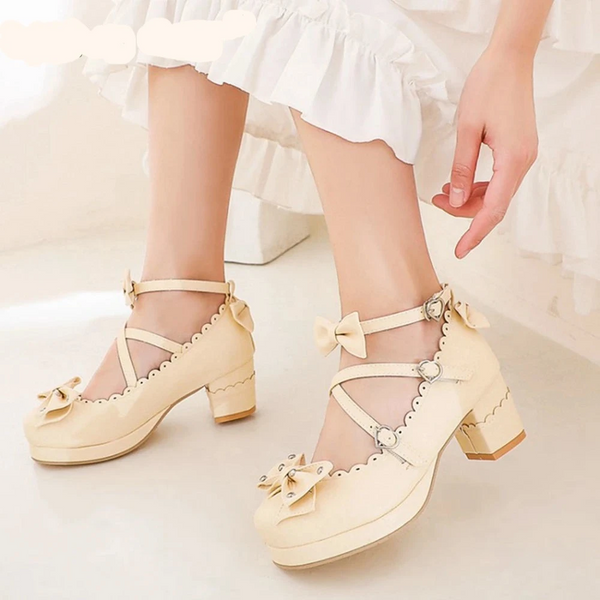 Reave Cat Women Mary Janes Pumps Cute Bowtie Princess Lolita Shoes Ladies Square High Heel Wedding Cosplay Big Size 48 Heels