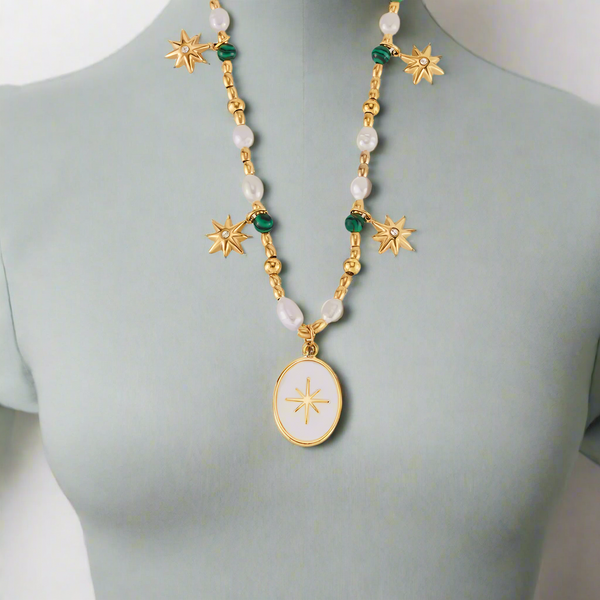 Titanium Steel Freshwater Pearl Oval Pendant Necklace Necklaces & Pendants