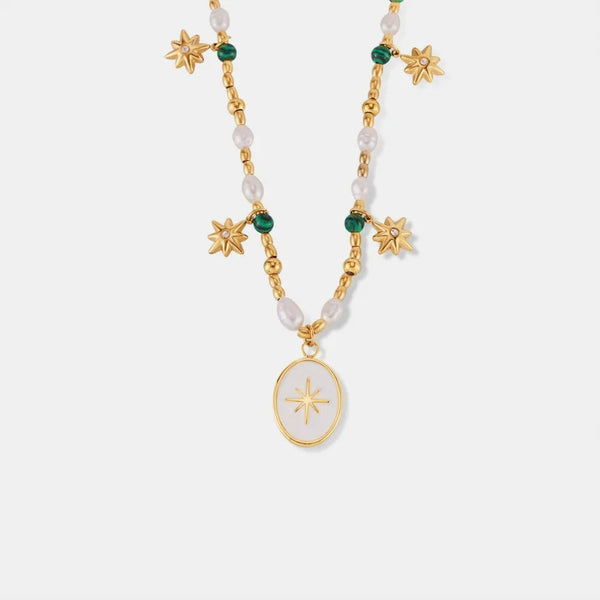 Titanium Steel Freshwater Pearl Oval Pendant Necklace Necklaces & Pendants