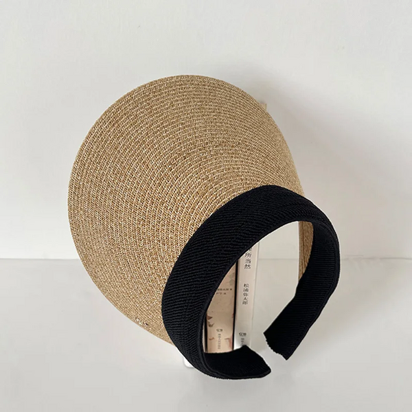 Luna&Dolphin Women Summer Uv Cut Empty Top Big Eaves Sun Hat Hair Band Cap Black Bow Nature Seaside Vacation Sunscreen Beach Hats