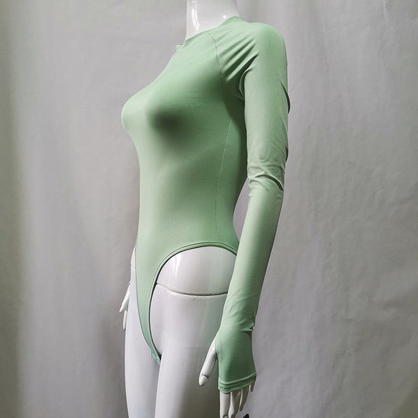 Round Neck Long Sleeve Fitted Solid Color  Jumpsuit Top For Women Jumpsuits Rompers & Playsuits