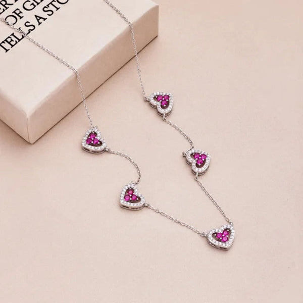 True S925 Silver Heart Necklace Women Rainbow Charm Pendant Female Luxury Jewelry Sparkling 5A Zircon Girl Gift Necklaces & Pendants