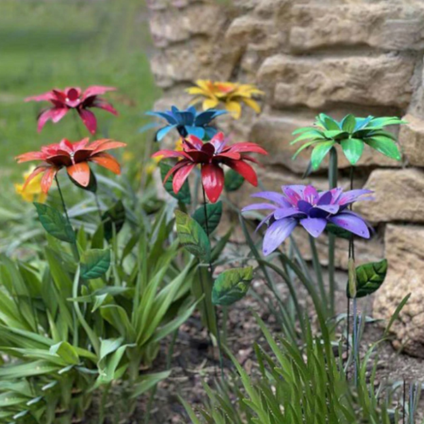 1Pc 8 Colors Metal Flowers Garden Stakes Indoor Outdoor Crafts Rustproof Iron Yard Art Lawn Decoration Lawn Stakes