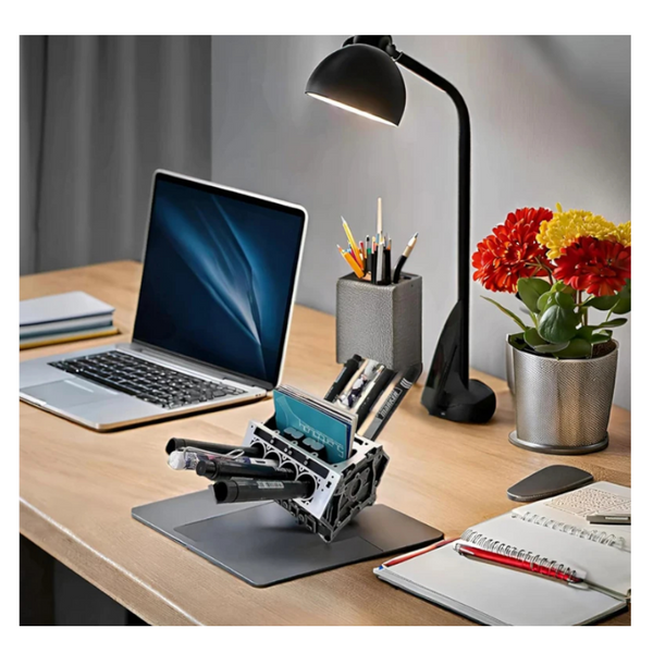 Engine Block Desk Organizer: Modern Art For Desktop/Bookshelf. Holds Business Cards Creative Office Accessory. Other Home Organisation