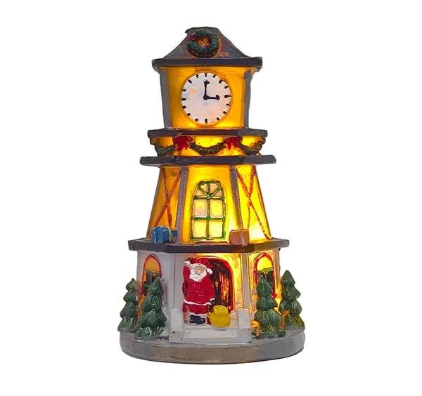 Creative Led Resin Mini House Decoration Illuminated Clock Tower For Christmas Holiday Gift Seasonal Decorations