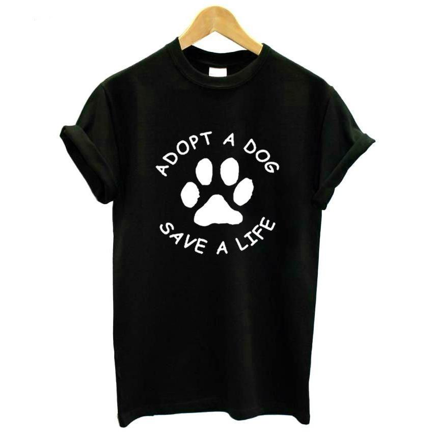 Adopt Dog Save Life Print Cotton Tee Tops