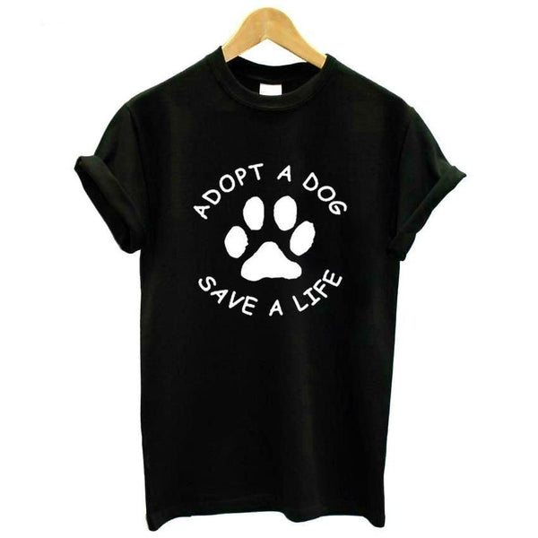 Adopt Dog Save Life Print Cotton Tee Tops