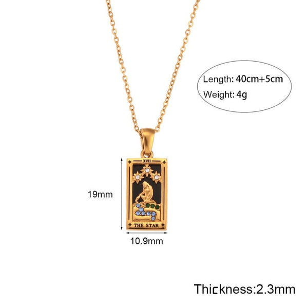 Veile Studios Classic Gold Tarot Cards Pendant Necklace Jewelry Sun Lover Star Moon Magician Necklaces & Pendants