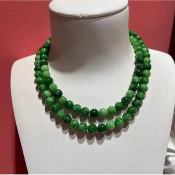 Veile Studios Round Bead Natural Stone Necklace With Emerald Beads Long Elegant Design Necklaces & Pendants