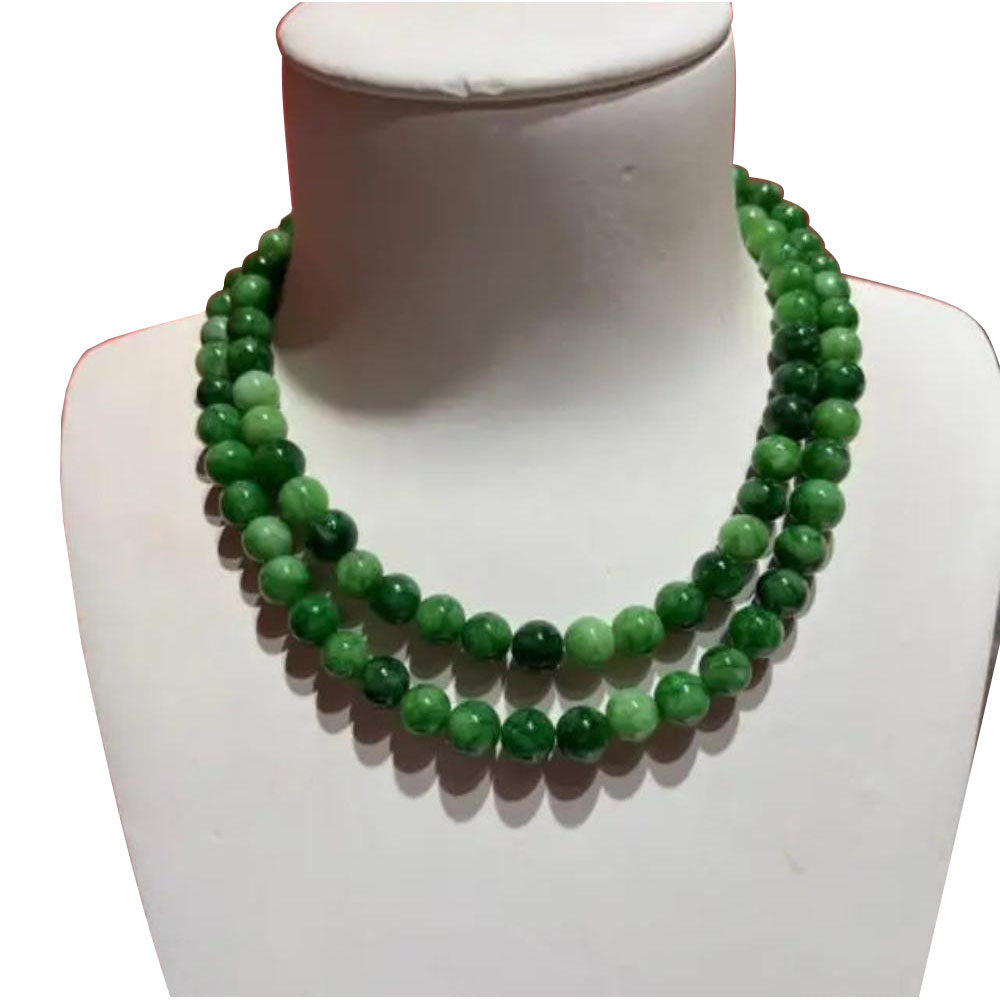 Veile Studios Round Bead Natural Stone Necklace With Emerald Beads Long Elegant Design Necklaces & Pendants