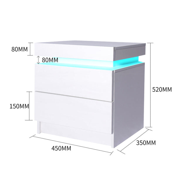 Levede Rgb Led Side White Bedside Tables