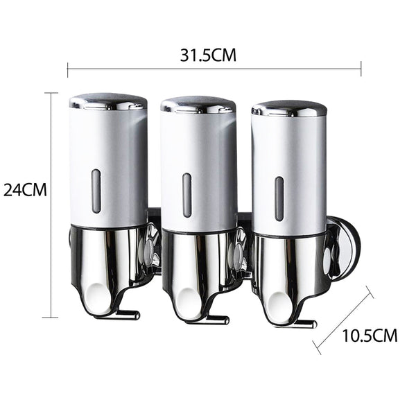 3 Bottles Bathroom Shower Soap Dispenser Silver Wall Mounted Liquid Holder Soap Dishes & Dispensers