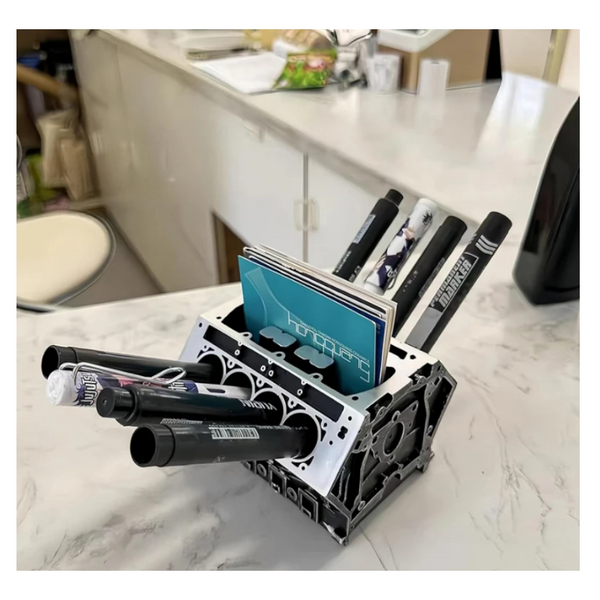 Engine Block Desk Organizer: Modern Art For Desktop/Bookshelf. Holds Business Cards Creative Office Accessory. Other Home Organisation