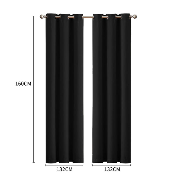 2X Blockout Curtains Panels 3 Layers Black 132 160Cm Curtains & Drapes