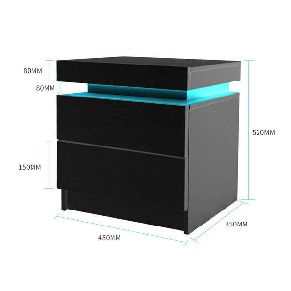 Side With 2 Drawers Black Modern Storage For Bedroom Or Living Room Bedside Tables
