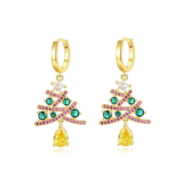 And American Christmas Series Tree Zircon Earrings