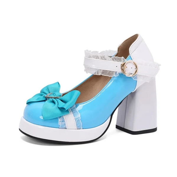 Pxelena 6 Candy Color Girls Mary Janes Lolita Shoes Cosplay Jk Princess Pumps Women Ruffles Bowknot Patent Leather High 43 Heels
