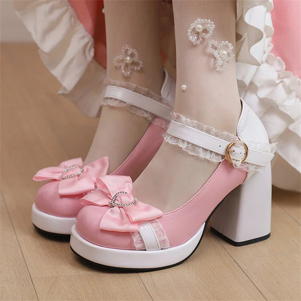 Pxelena 6 Candy Color Girls Mary Janes Lolita Shoes Cosplay Jk Princess Pumps Women Ruffles Bowknot Patent Leather High 43 Heels