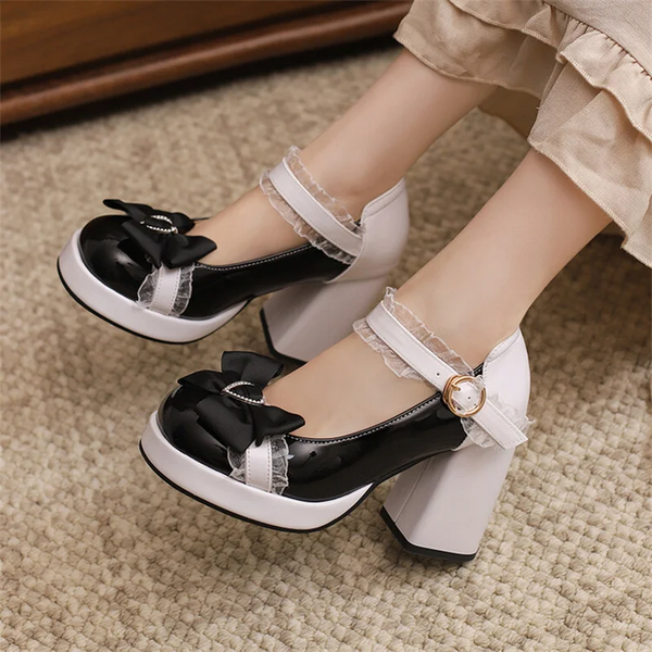 Pxelena 6 Candy Color Girls Mary Janes Lolita Shoes Cosplay Jk Princess Pumps Women Ruffles Bowknot Patent Leather High 43 Heels