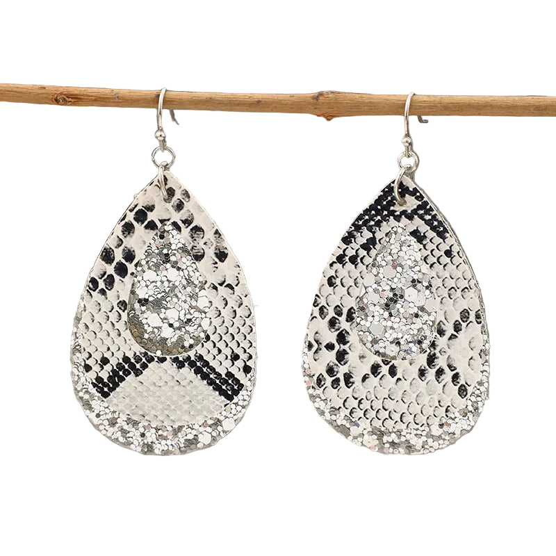 Pu Leather Sequin Teardrop Earrings