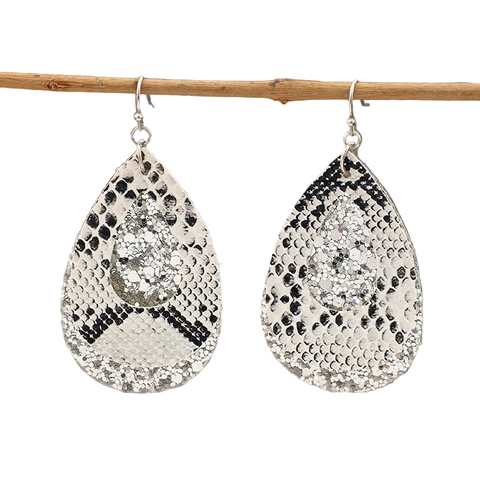 Pu Leather Sequin Teardrop Earrings
