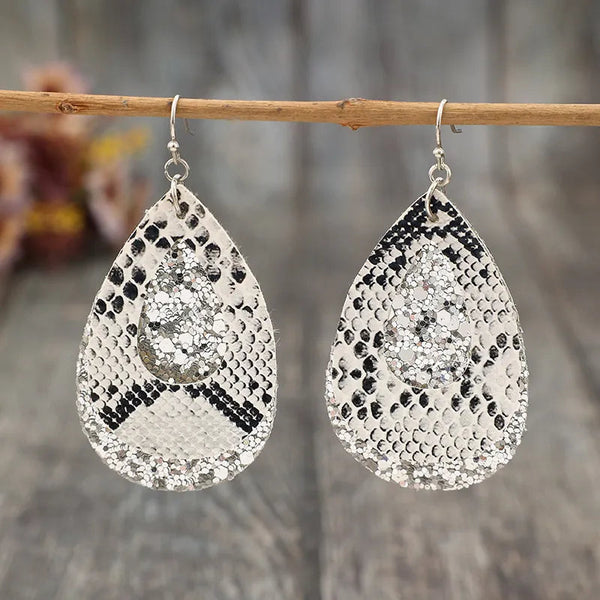 Pu Leather Sequin Teardrop Earrings