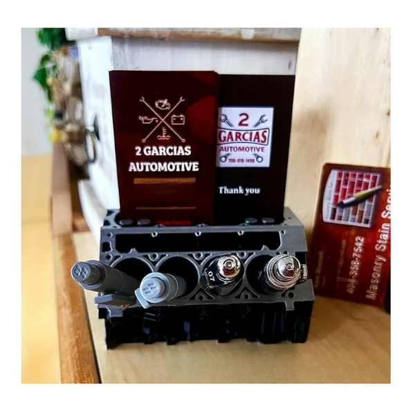 Engine Block Desk Organizer: Modern Art For Desktop/Bookshelf. Holds Business Cards Creative Office Accessory. Other Home Organisation