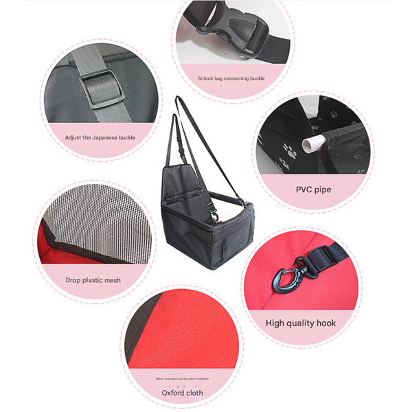 Pink Bone Print Portable Pet Car Seat For Dogs And Cats Adjustable Travel Carrier With Safety Belt Pet Transport