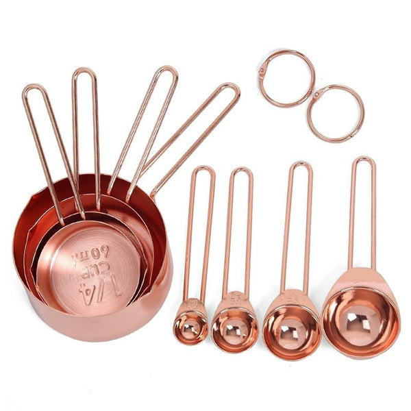 Set Of 8 Rose Gold Stainless Steel Measuring Cups Spoons Baking Tools Measuring Cups Jugs & Spoons