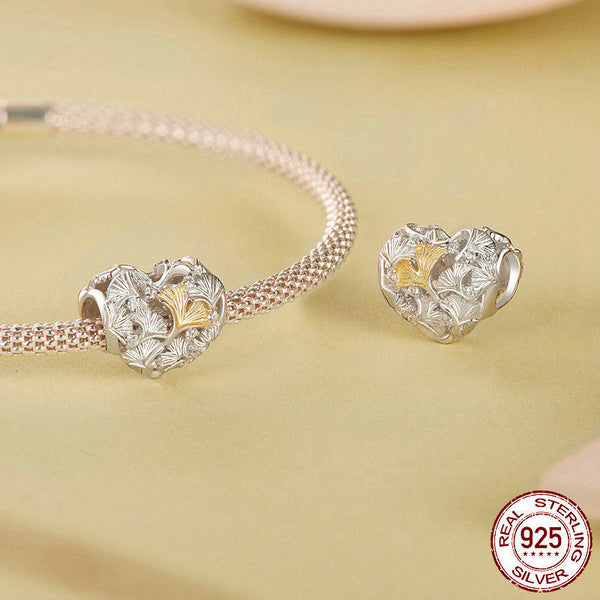 Veile Studios Silver Charm Ginkgo Leaf Splicing Love Diy Bracelet Beads Loose S925 Bracelets