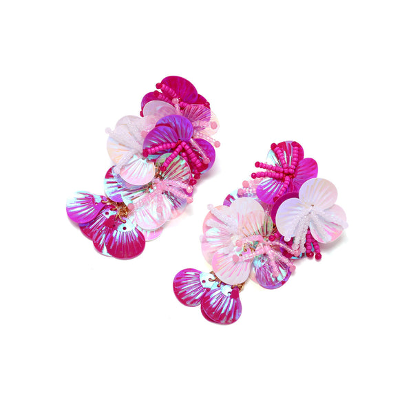 Veile Studios Exaggerated Handmade Rice Bead Flower For Women In Mixed Materials Earrings
