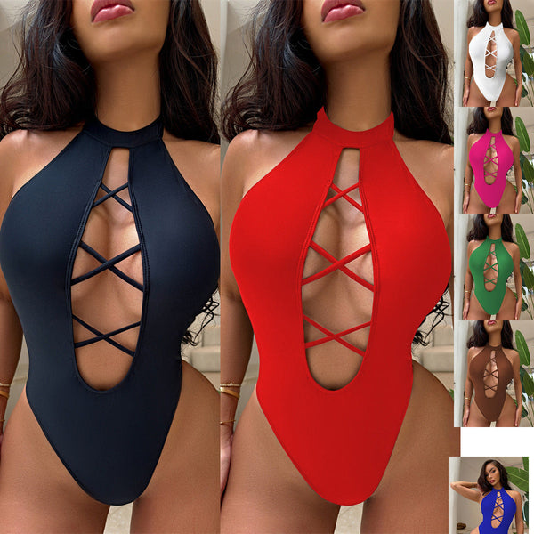 Jumpsuit  Bikini European American Swimsuit Women Neck Hanging Swimwear