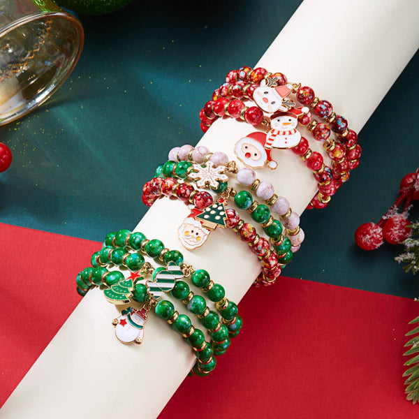 Creative Colorful Santa Claus Snowman Reindeer Beaded Stackable Bracelet Fashion Gift Bracelets