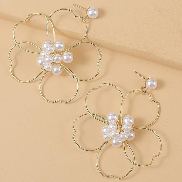Veile Studios Pearl Woven Large Flower Hand Wrapped Jewelry For Women Trend Earrings