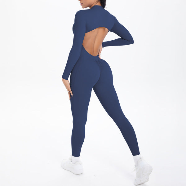 Style Half Zip Yoga Jumpsuit Bare Skin Feel Slim Fit High Elastic Fitness Long Sleeve Pants Wear Jumpsuits Rompers & Playsuits
