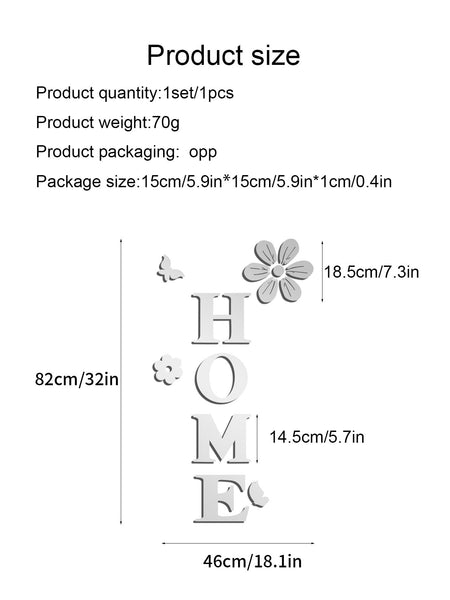 Acrylic Mirror Flowers Home Decoration Letters Soft Self Adhesive Wall Stickers