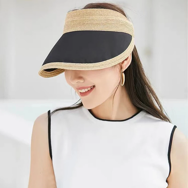 Summer Uv Cut Empty Top Hat Cream Color Sunscreen Beach Girls Collapsible Cap Hats