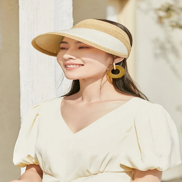 Summer Uv Cut Empty Top Hat Cream Color Sunscreen Beach Girls Collapsible Cap Hats